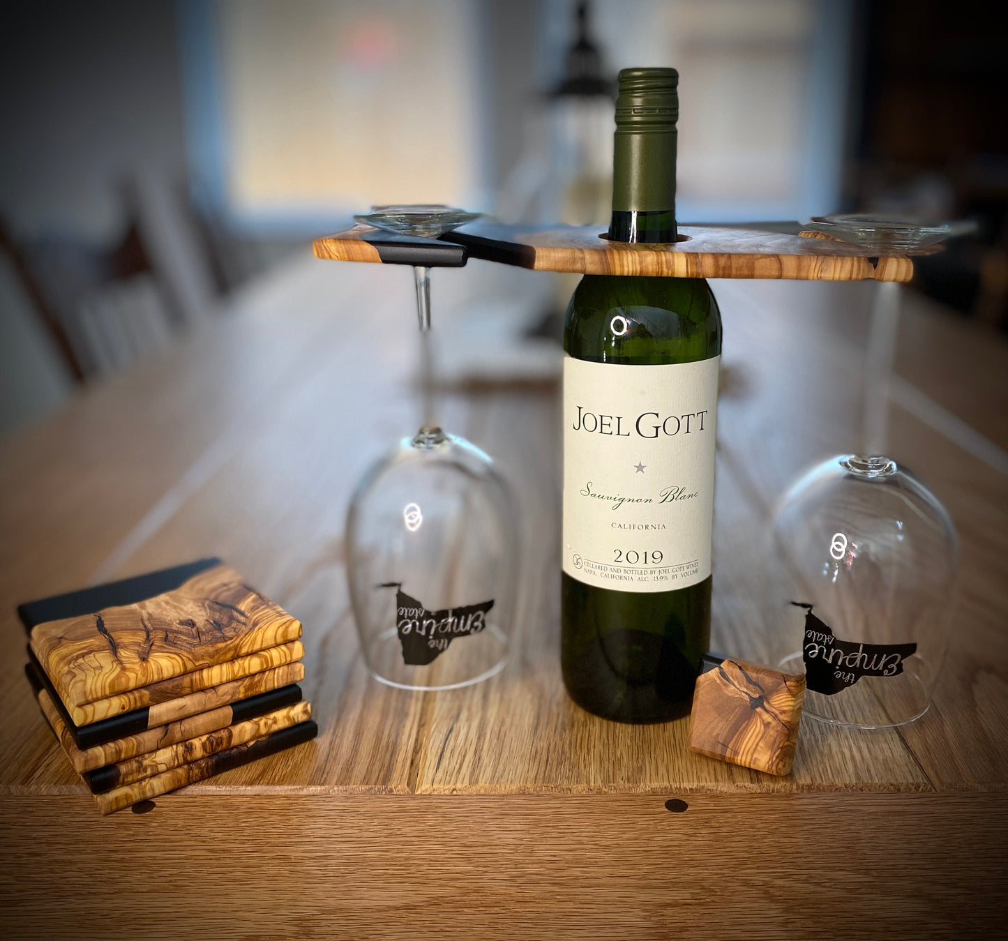 Olive Wood Epoxy Wine Caddy Set